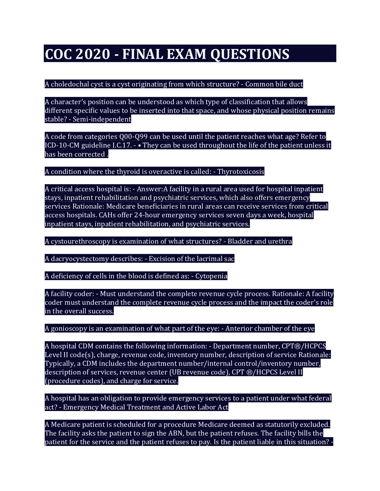 Preview image for COC 2020 - FINAL EXAM QUESTIONS AND ANSWERS 2023